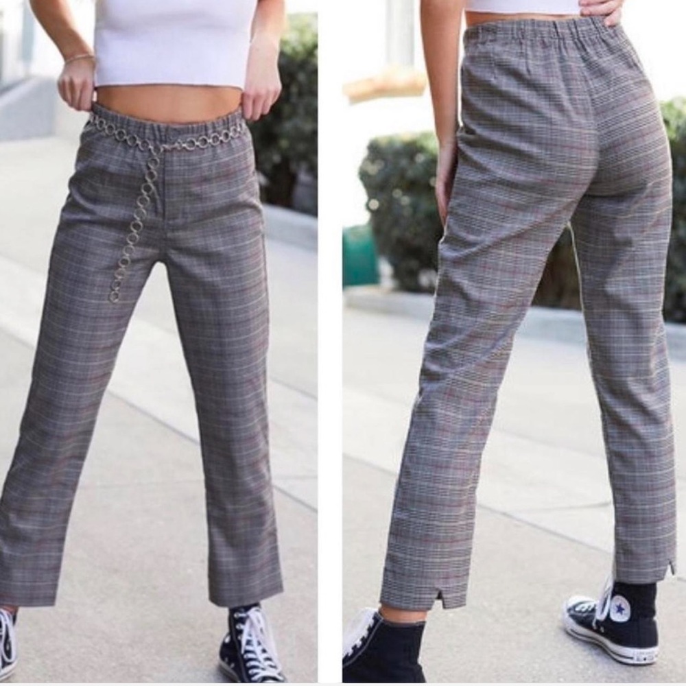 brandy melville john galt plaid high waisted pants
